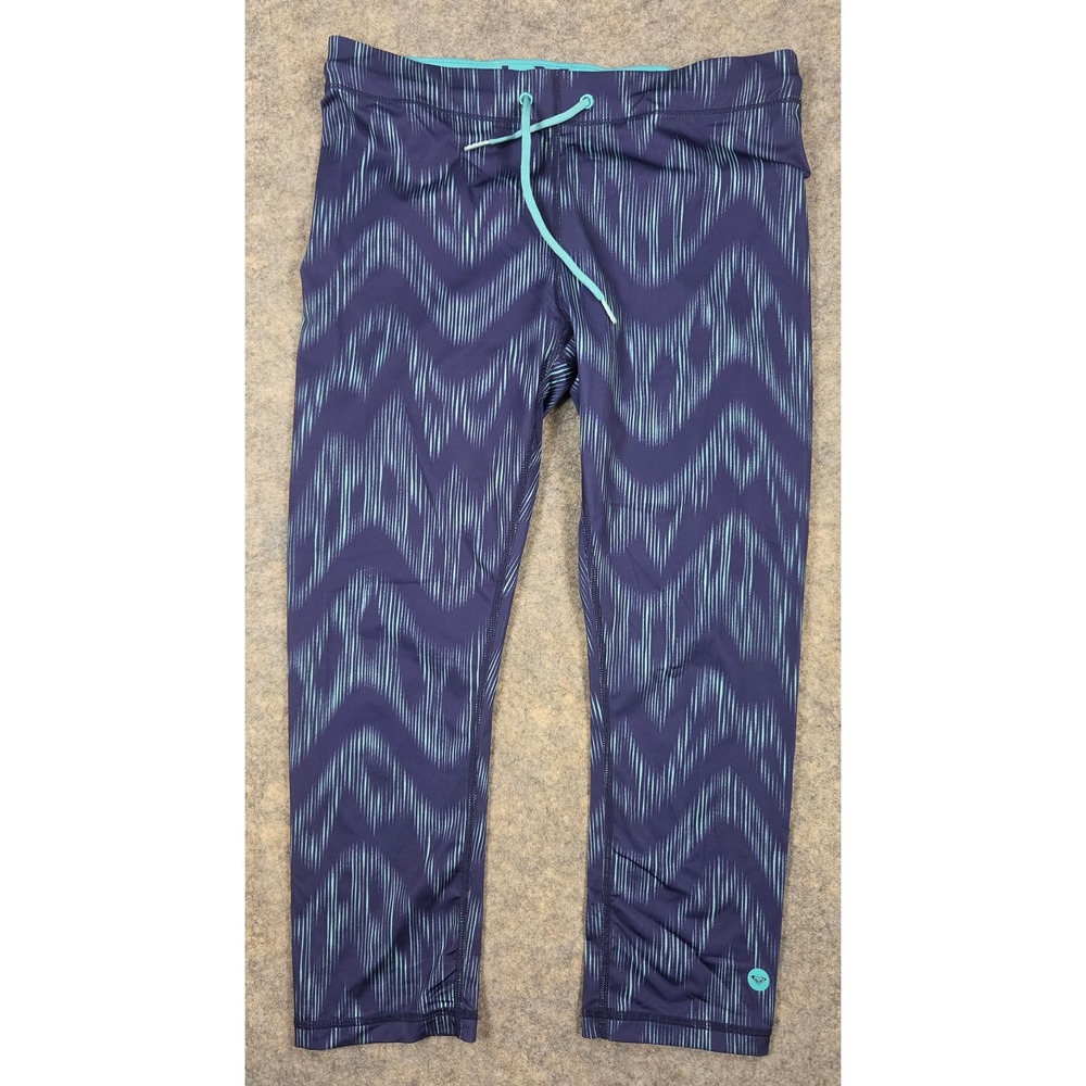 Roxy Womens Purple Teal Chevron Print Cropped Leggings Drawstring Activewear S